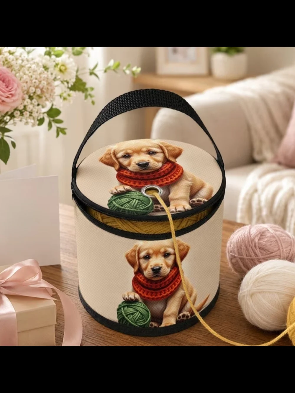 Puppy Knit Yarn Storage Carry Case in Cream